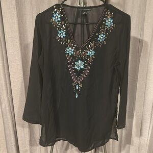 Grace Elements Black Embellished sheer‎ Tunic Blouse